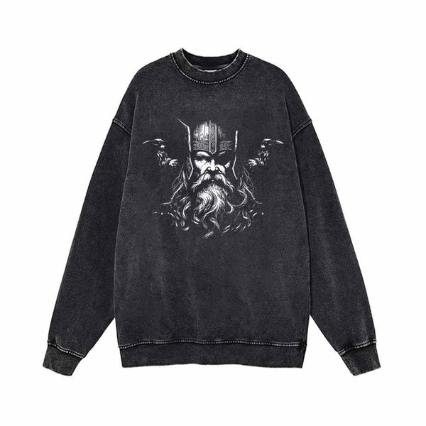 Viking Warrior With Ravens Vintage Washed Sweatshirt 01 | Gthic.com