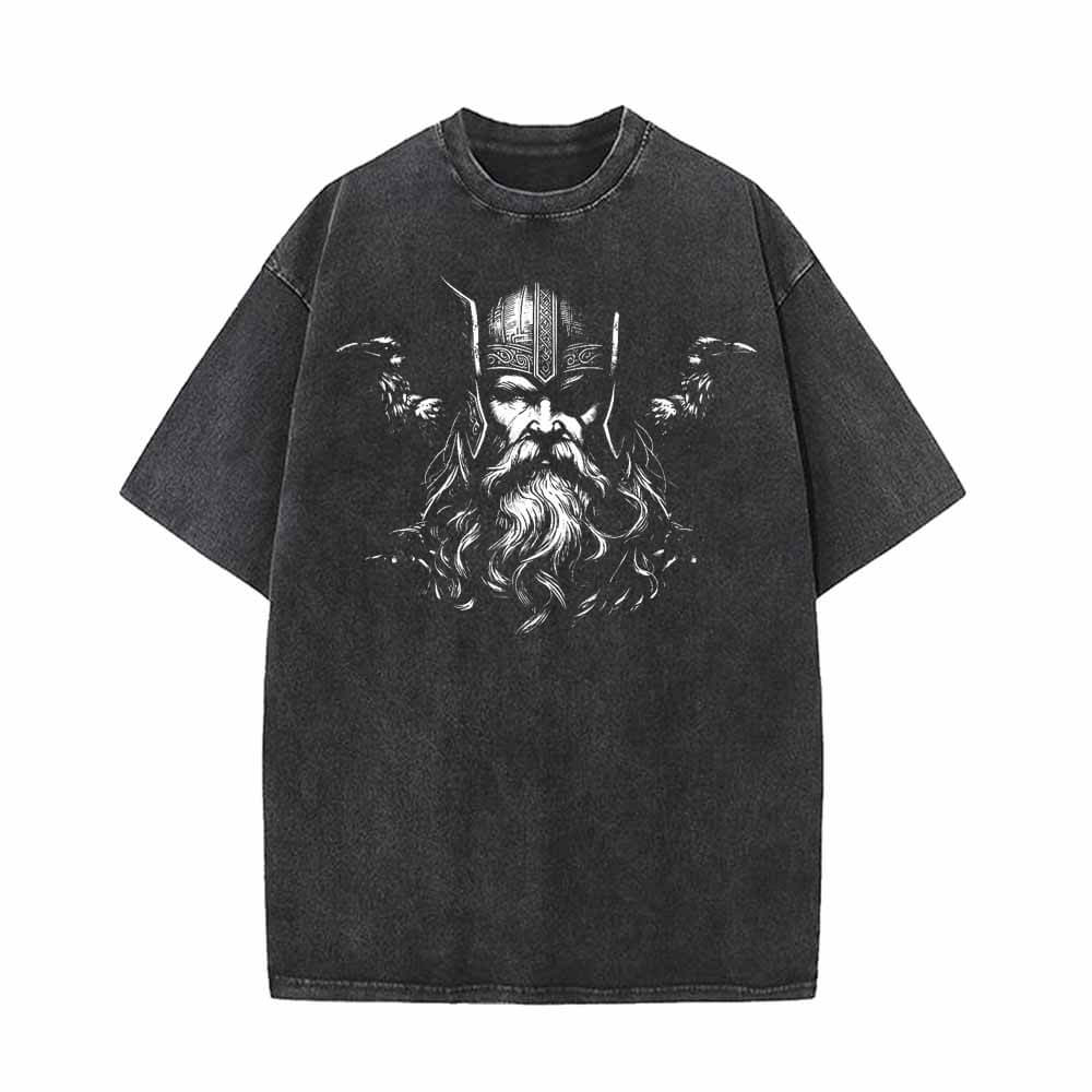 Viking Warrior With Ravens Vintage Washed T-shirt 01 | Gthic.com