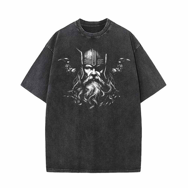 Viking Warrior With Ravens Vintage Washed T-shirt 01 | Gthic.com