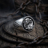 Viking Wolf Celtic Knot Stainless Steel Signet Ring | Gthic.com