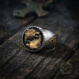 Viking Wolf Celtic Knot Stainless Steel Signet Ring | Gthic.com