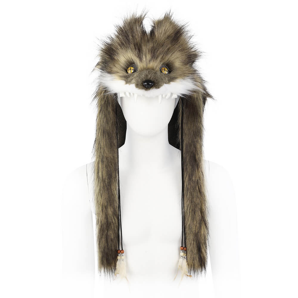 Viking Wolf Head Faux Fur Savage Tribal Hat