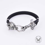 Viking Wolf Head Stainless Steel Leather Bracelet