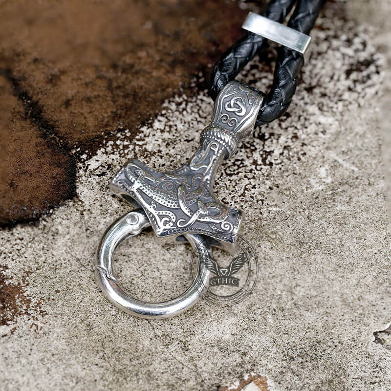 Viking Wolf Head Stainless Steel Leather Bracelet | Gthic.com