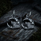 Viking Wolf Moon Stainless Steel Drop Earrings | Gthic.com