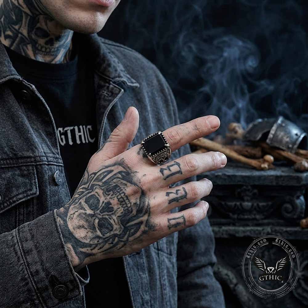 Viking Wolf Tree of Life Stainless Steel Gem Ring | Gthic.com