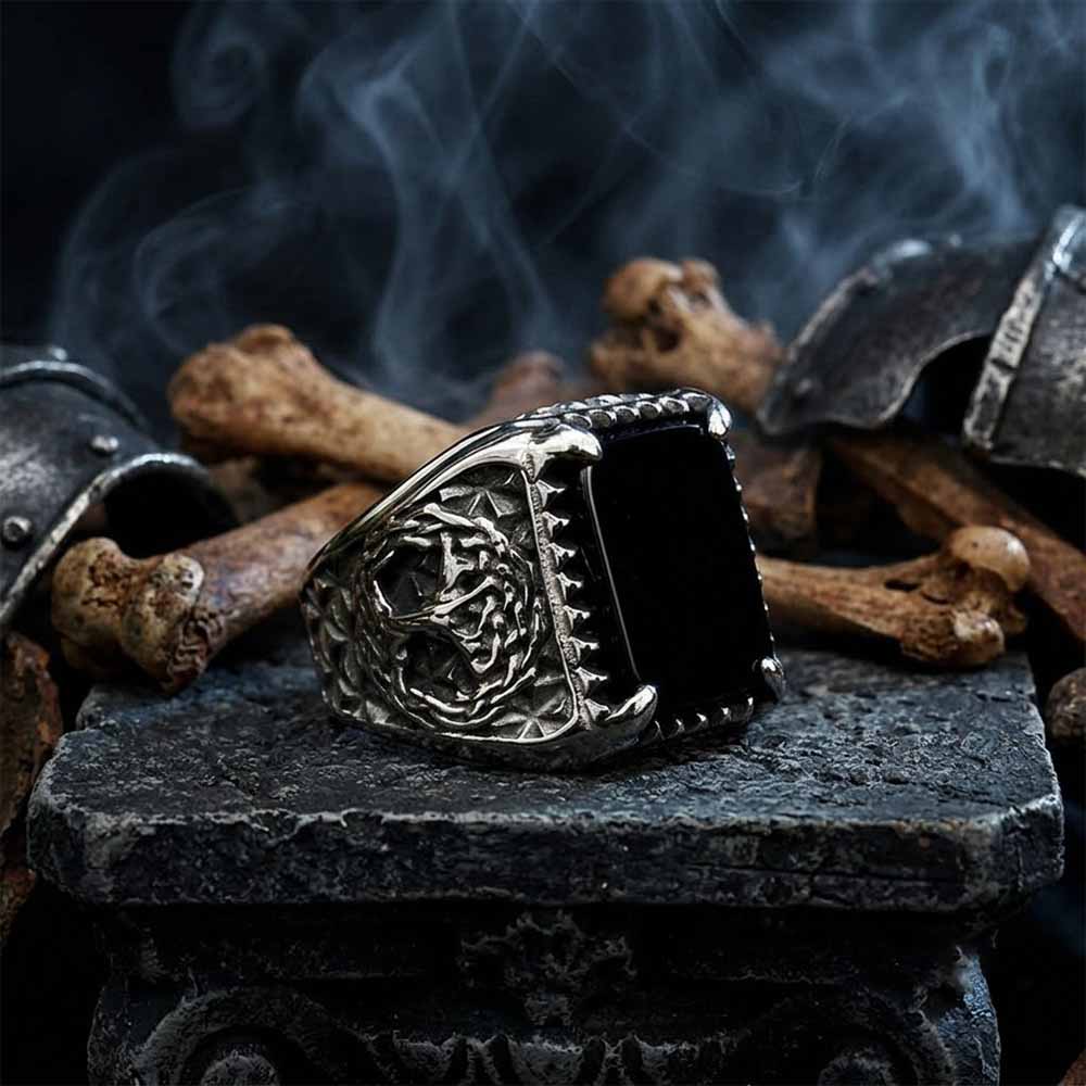 Viking Wolf Tree of Life Stainless Steel Gem Ring | Gthic.com