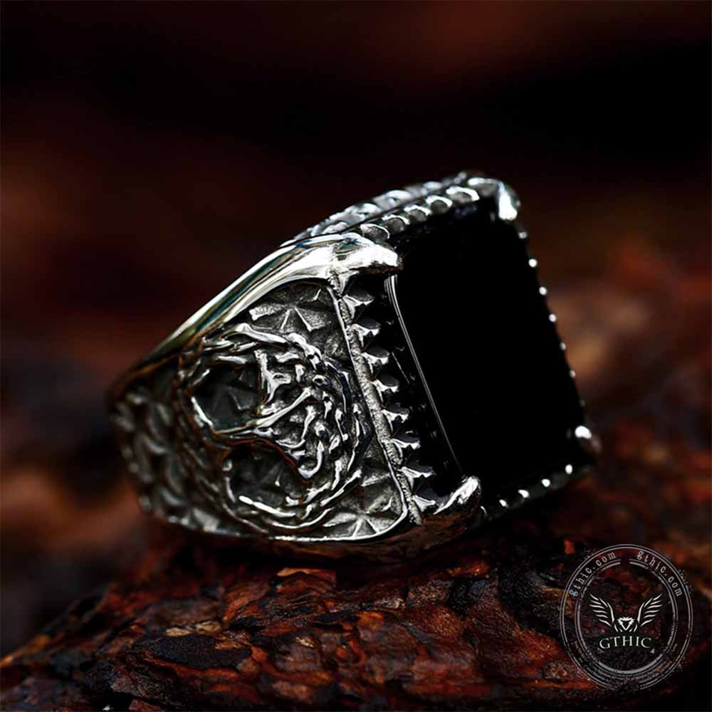 Viking Wolf Tree of Life Stainless Steel Gem Ring