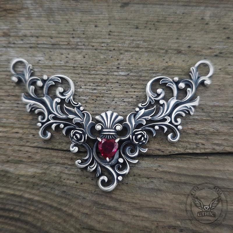 Vine Heart Shaped Gemstone Sterling Silver Pendant