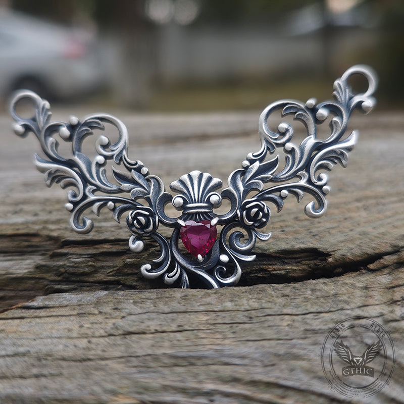 Vine Heart Shaped Gemstone Sterling Silver Pendant