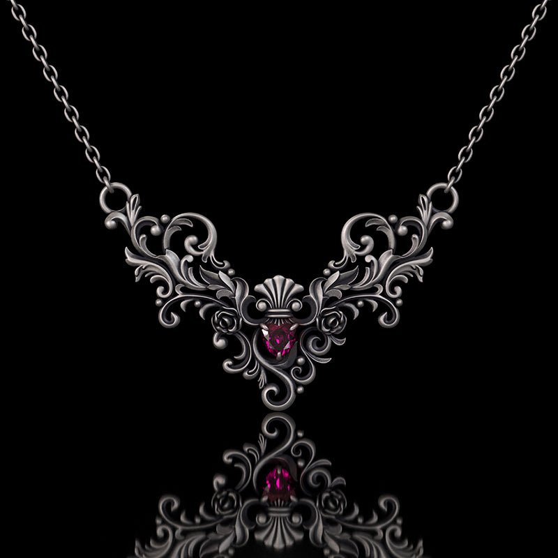 Vine Heart Shaped Gemstone Sterling Silver Pendant | Gthic.com