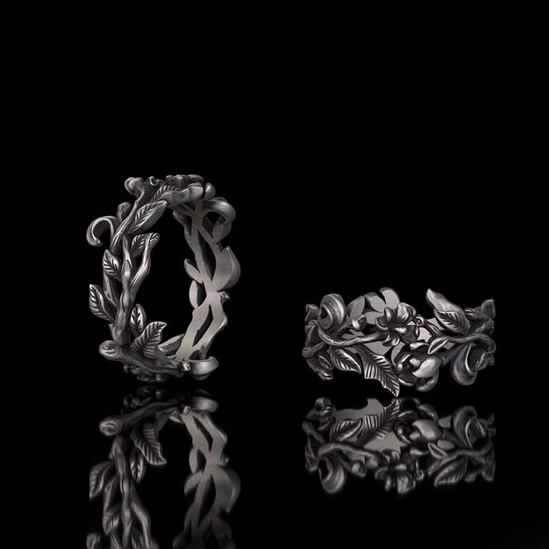 Vine Rose Hollow Design Sterling Silver Ring 01 | Gthic.com