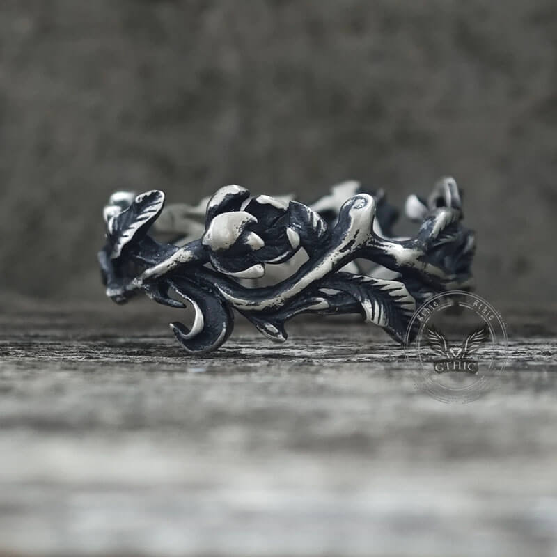 Vine Rose Hollow Design Sterling Silver Ring