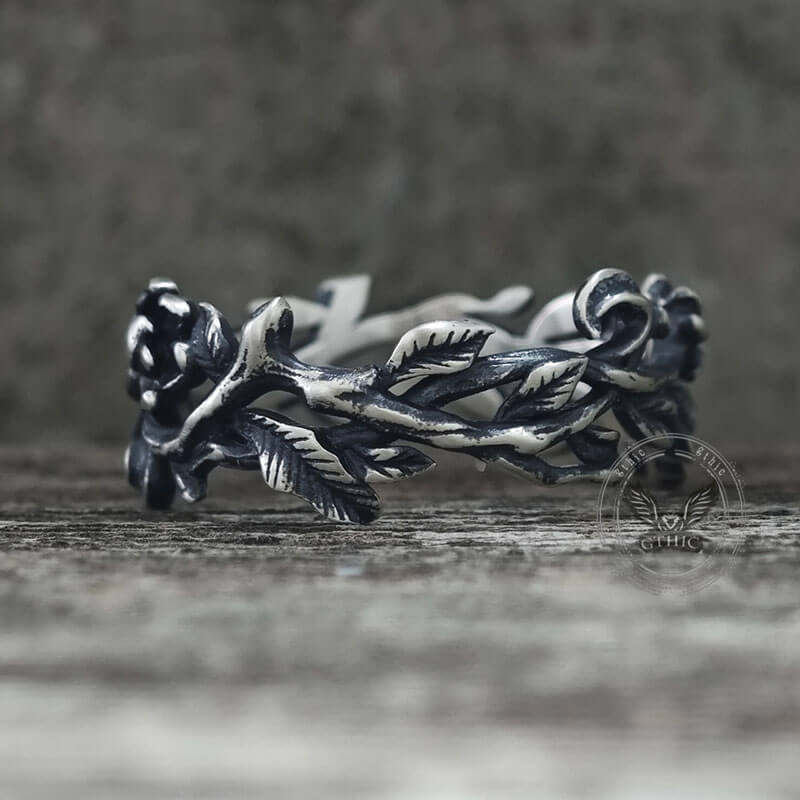 Vine Rose Hollow Design Sterling Silver Ring