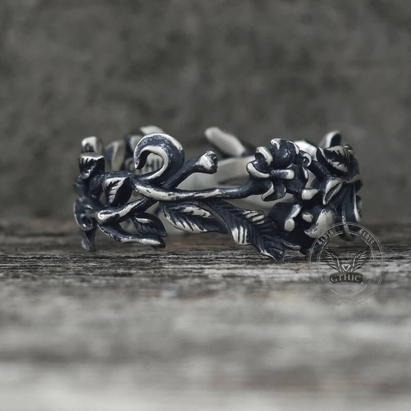 Vine Rose Hollow Design Sterling Silver Ring 02 | Gthic.com