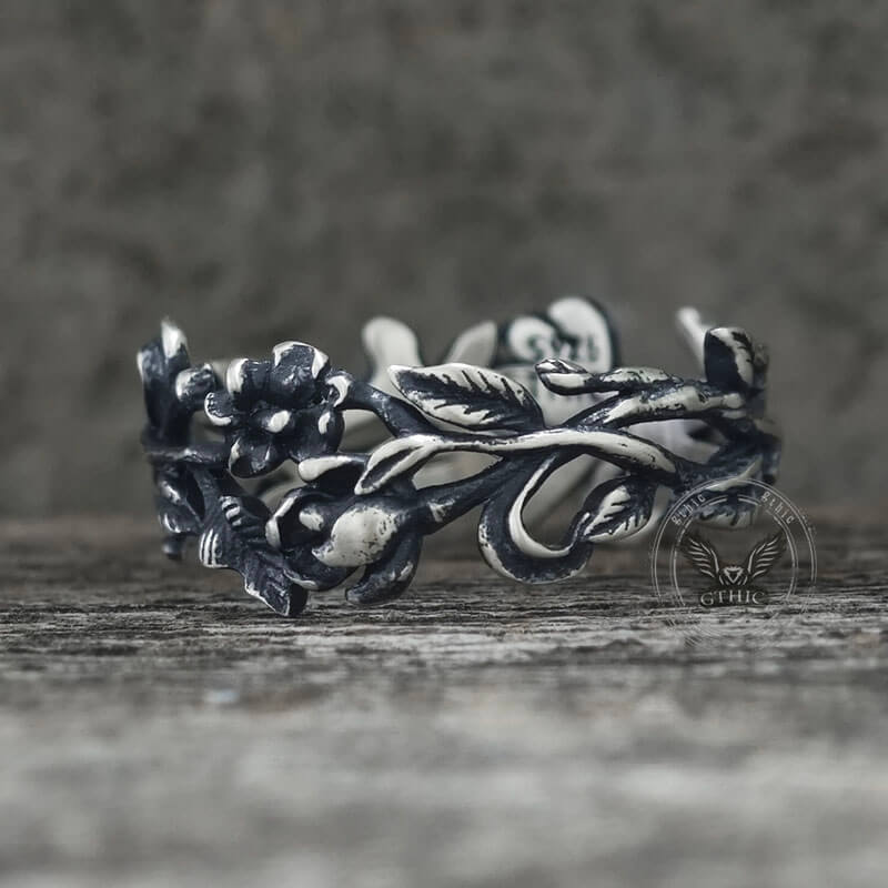 Vine Rose Hollow Design Sterling Silver Ring