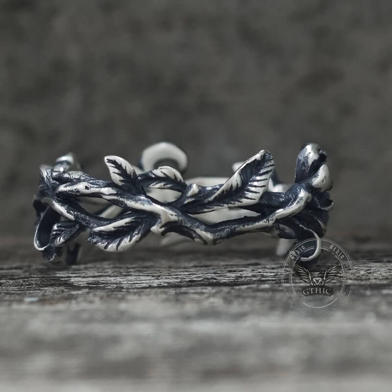 Vine Rose Hollow Design Sterling Silver Ring