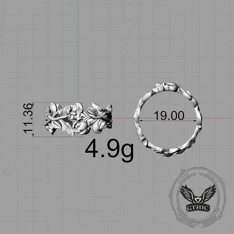 Vine Rose Hollow Design Sterling Silver Ring