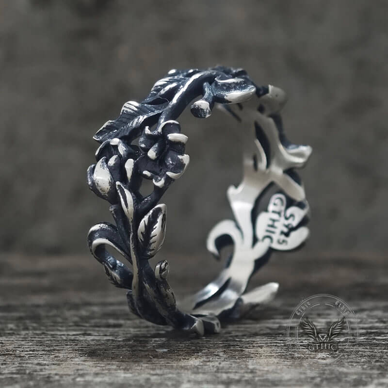 Vine Rose Hollow Design Sterling Silver Ring