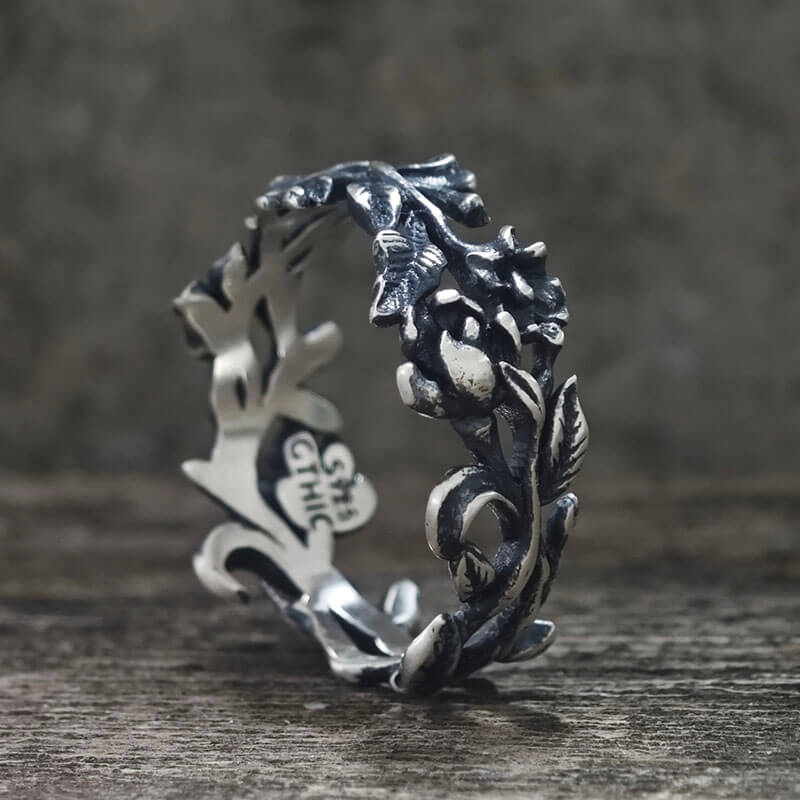 Vine Rose Hollow Design Sterling Silver Ring