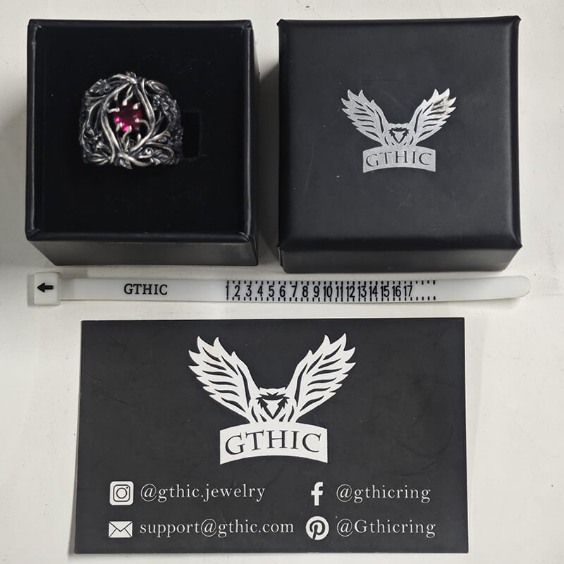 Vines Design Inlaid Gem Sterling Silver Ring | Gthic.com