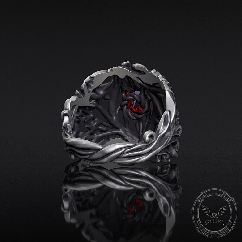 Vines Design Inlaid Gem Sterling Silver Ring
