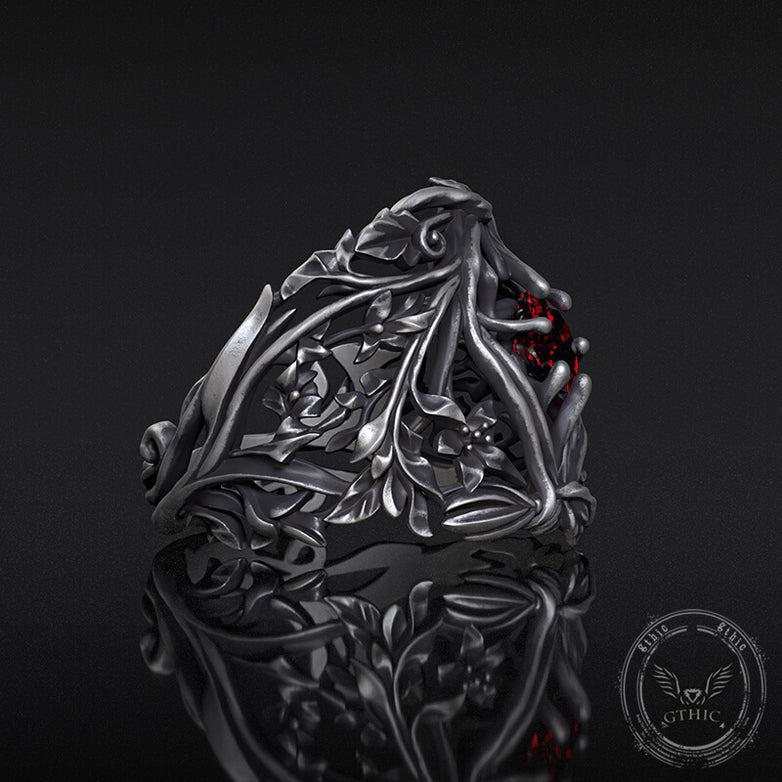 Vines Design Inlaid Gem Sterling Silver Ring | Gthic.com