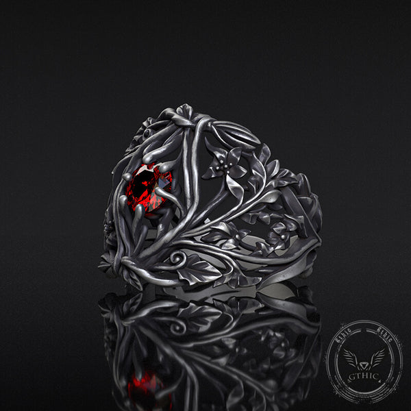 Vines Design Inlaid Gem Sterling Silver Ring | Gthic.com