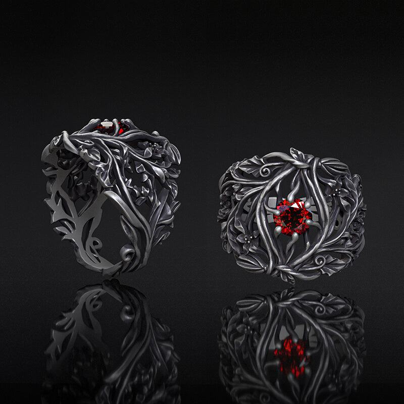Vines Design Inlaid Gem Sterling Silver Ring | Gthic.com