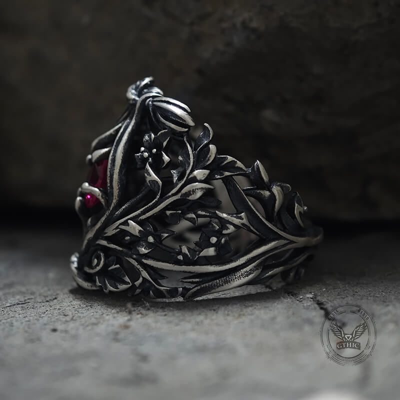 Vines Design Inlaid Gem Sterling Silver Ring | Gthic.com