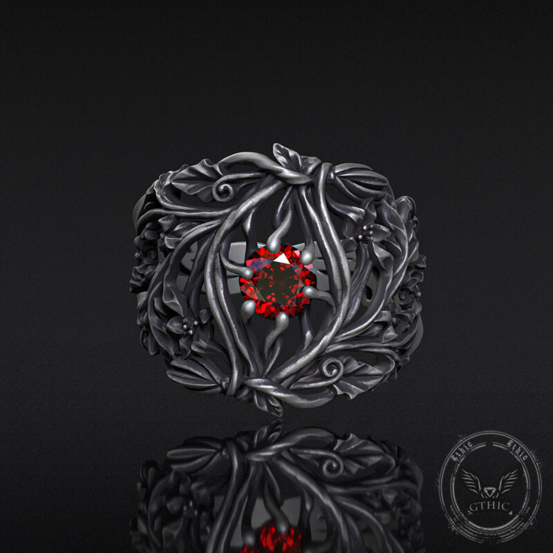 Vines Design Inlaid Gem Sterling Silver Ring – GTHIC
