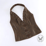 Vintage-Style Cutout Lace-Up Halter Sleeveless Top