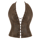 Vintage-Style Cutout Lace-Up Halter Sleeveless Top | Gthic.com