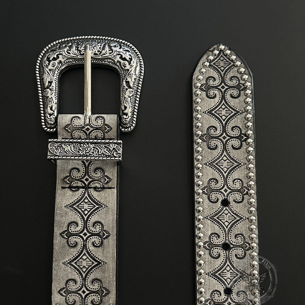 Vintage-Style Patterns And Studs PU Leather Belt