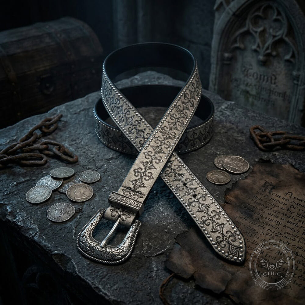 Vintage-Style Patterns And Studs PU Leather Belt | Gthic.com