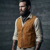 Vintage-Style Slim-Fit Faux Suede V-Neck Vest | Gthic.com