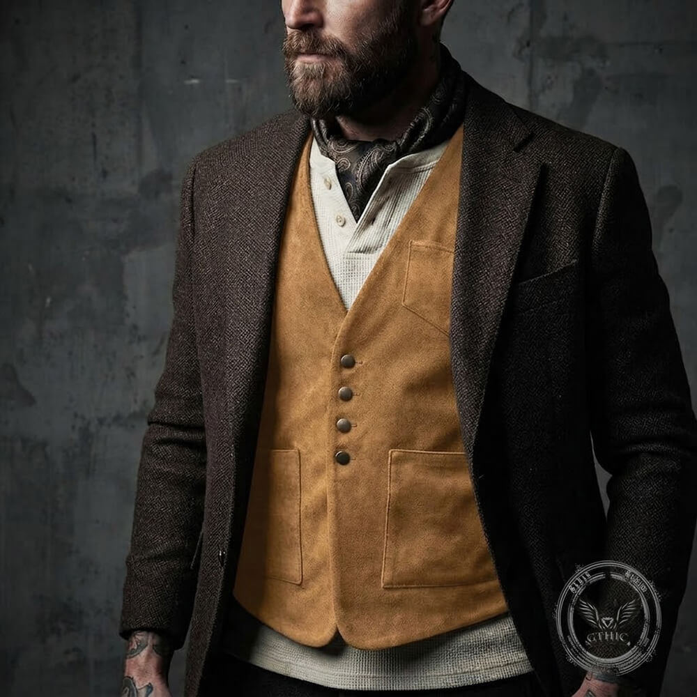 Vintage-Style Slim-Fit Faux Suede V-Neck Vest | Gthic.com