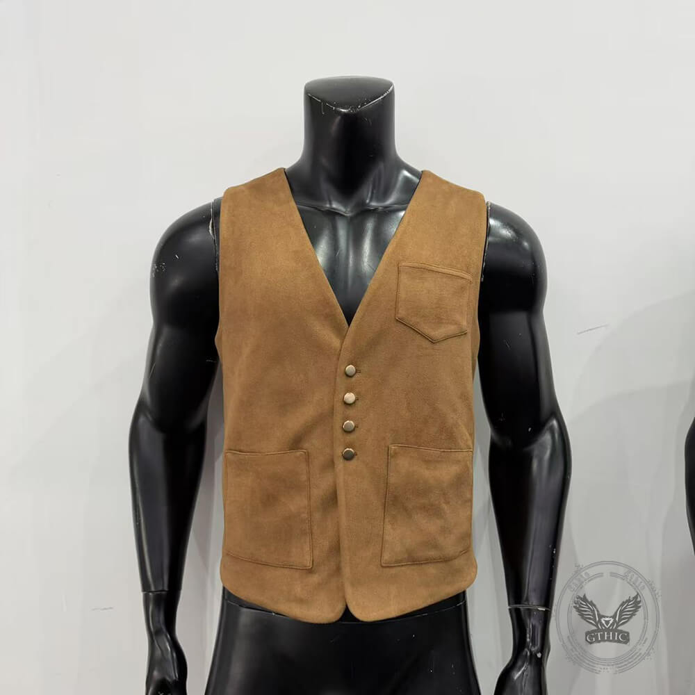 Vintage-Style Slim-Fit Faux Suede V-Neck Vest