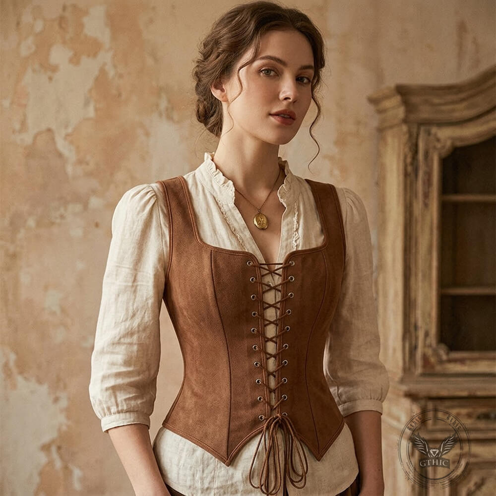 Vintage-Style Square-Neck Fitted Lace-Up Vest Top | Gthic.com
