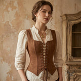 Vintage-Style Square-Neck Fitted Lace-Up Vest Top | Gthic.com