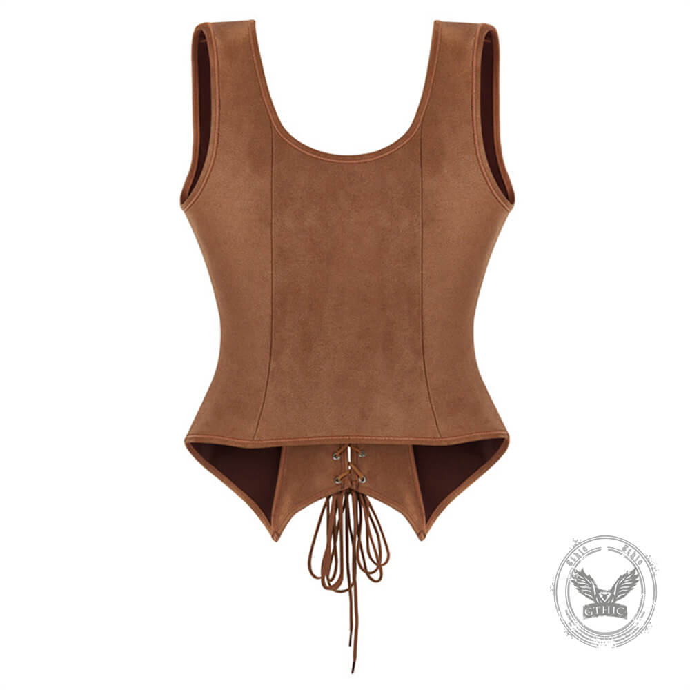 Vintage-Style Square-Neck Fitted Lace-Up Vest Top
