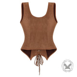 Vintage-Style Square-Neck Fitted Lace-Up Vest Top