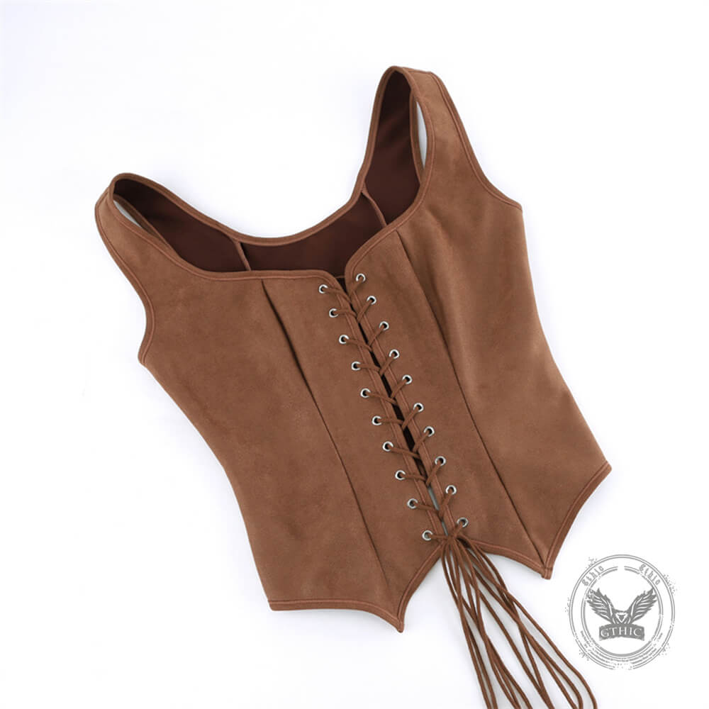 Vintage-Style Square-Neck Fitted Lace-Up Vest Top