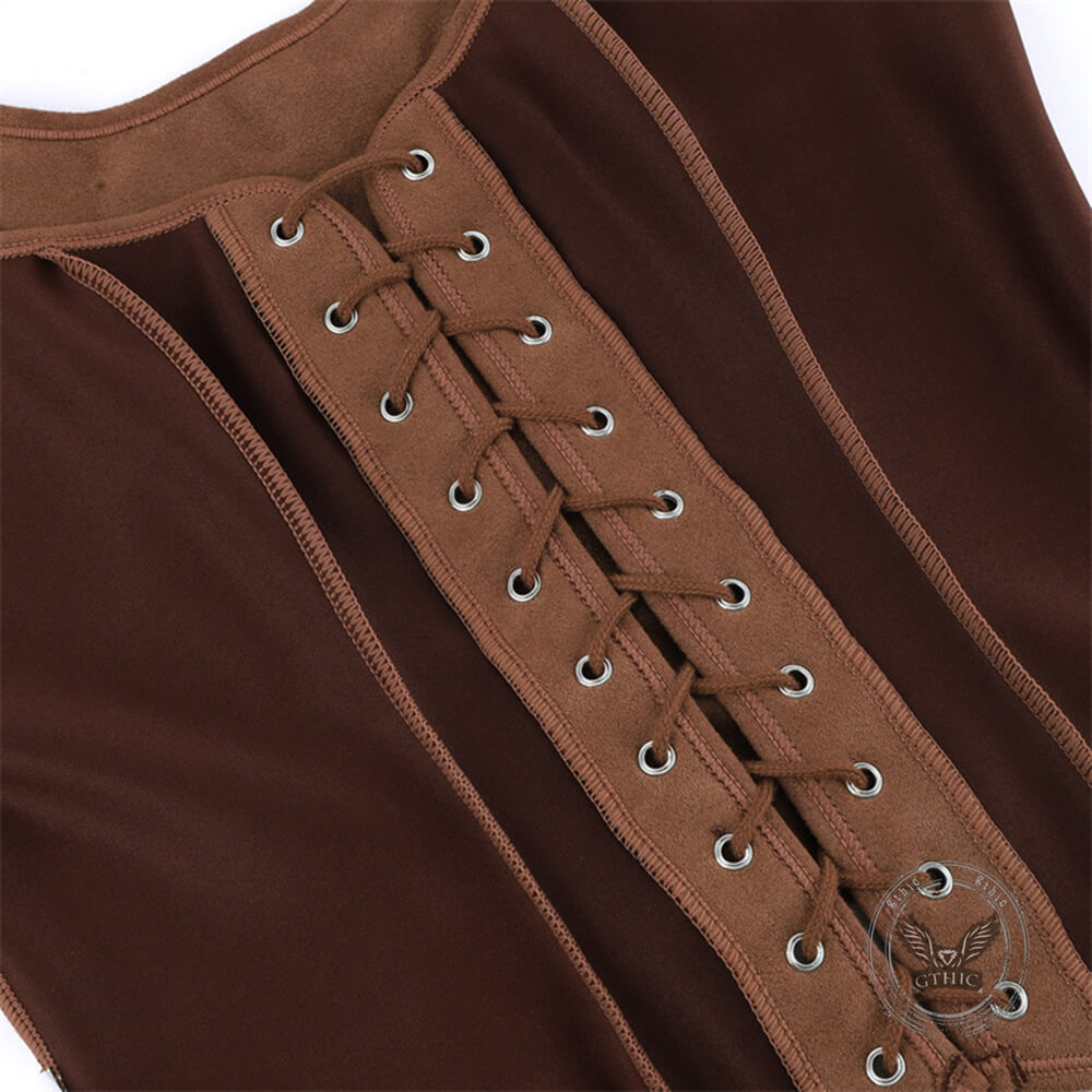Vintage-Style Square-Neck Fitted Lace-Up Vest Top