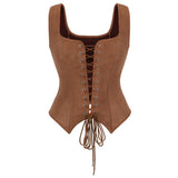 Vintage-Style Square-Neck Fitted Lace-Up Vest Top
