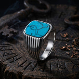 Vintage-Style Turquoise Stainless Steel Striped Ring