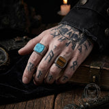 Vintage-Style Turquoise Stainless Steel Striped Ring | Gthic.com