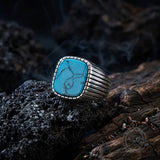 Vintage-Style Turquoise Stainless Steel Striped Ring