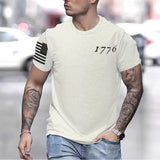 Vintage 1776 American Flag Print Crew Neck T-Shirt | Gthic.com