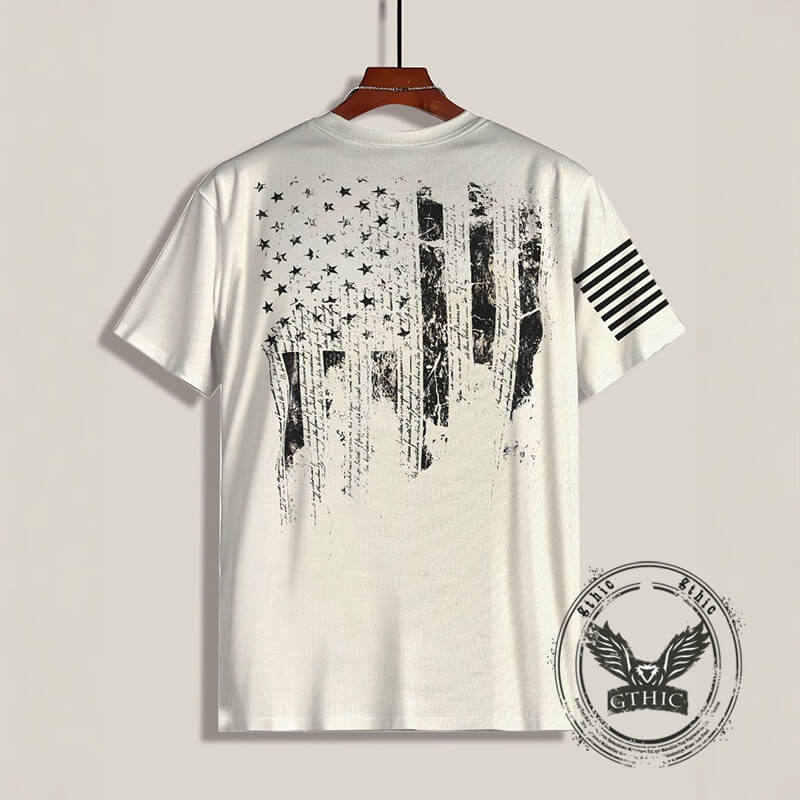 Vintage 1776 American Flag Print Crew Neck T-Shirt